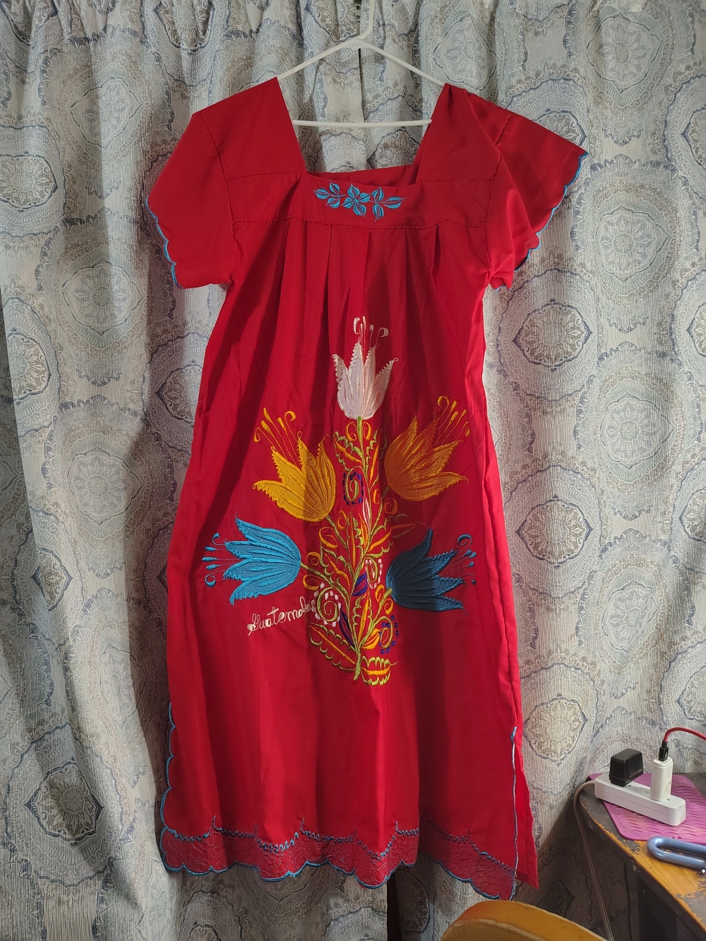 Girls Red Floral Embroidered Dress